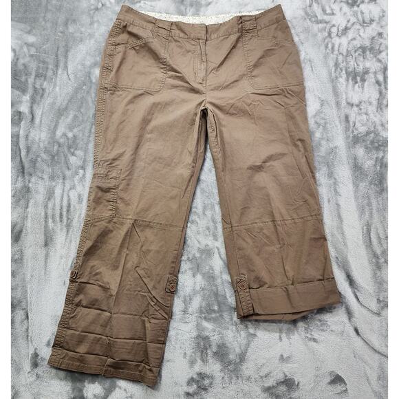 Style&Co Pants Womens 18W Brown Khaki High Rise Cargo Capri Roll Tab Hem Stretch - Picture 1 of 12